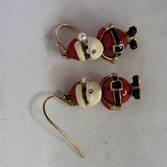 Santa Claus Earrings enamel pearl holiday wear - Picture 10 of 10